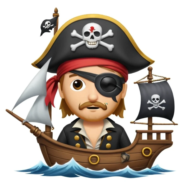 pirate with eye sailing a ship in strome sea background emoji