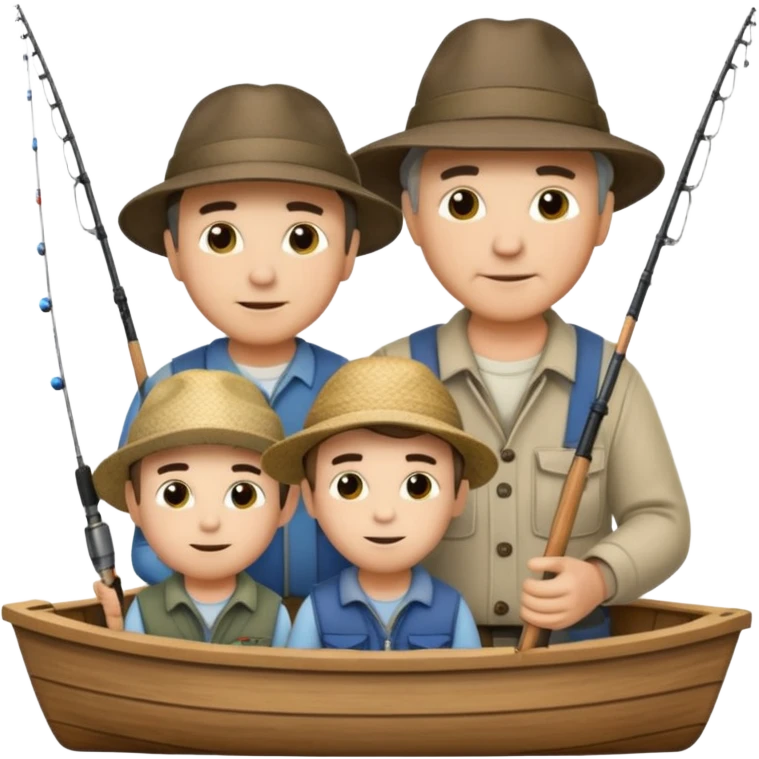 Father and sons fishing on a boat emoji