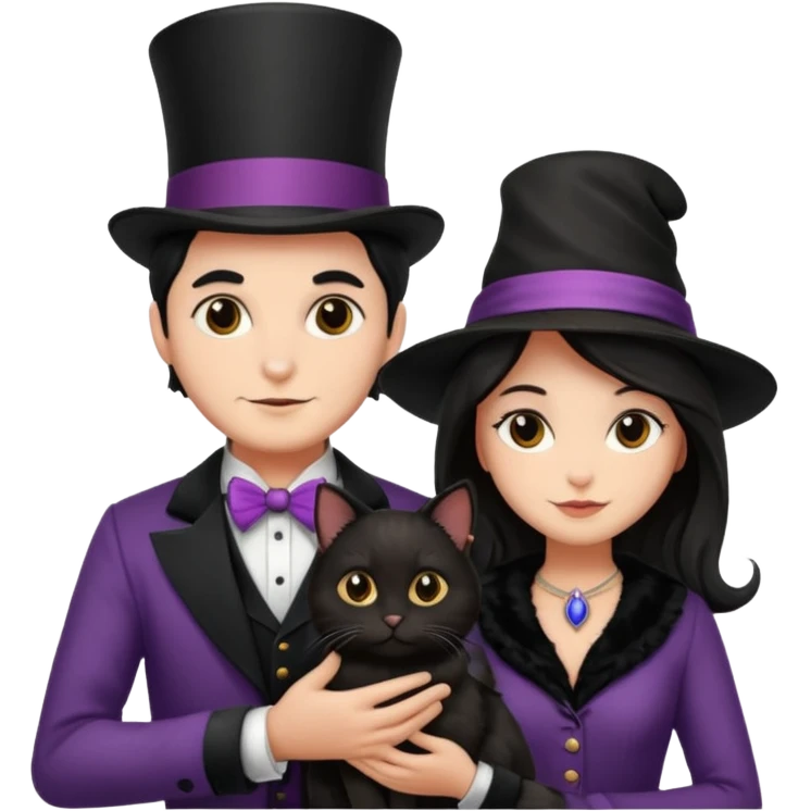 magician couple and their pet cat emoji