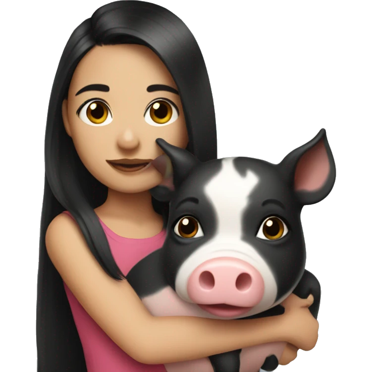 Dark-haired girl with a mini pig emoji