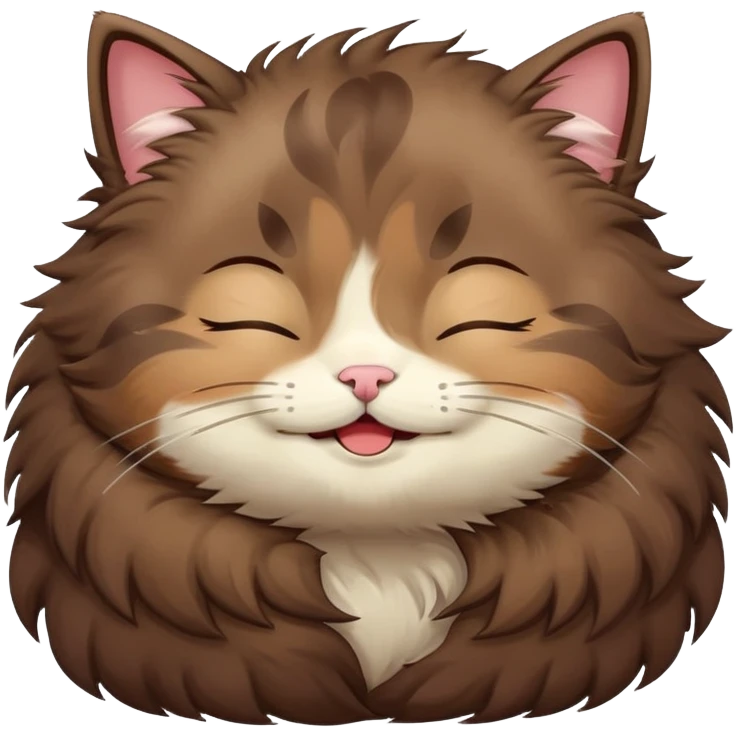 a dark-brown fluffy cute kawaii anime cat smiling with eyes shut closed  emoji