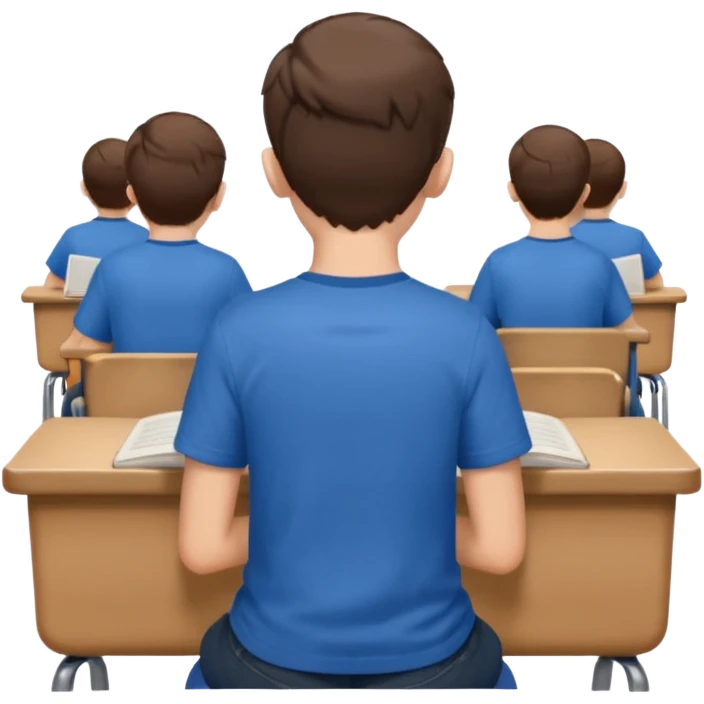 Boy sitting at school reading with his back to the camera
 emoji