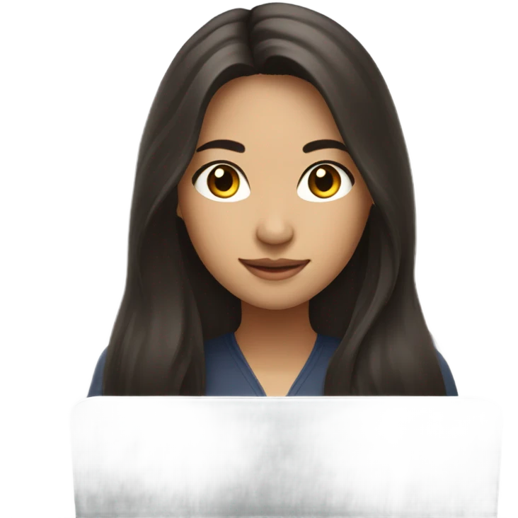 Beautiful brunette Asian long hair working on laptop emoji