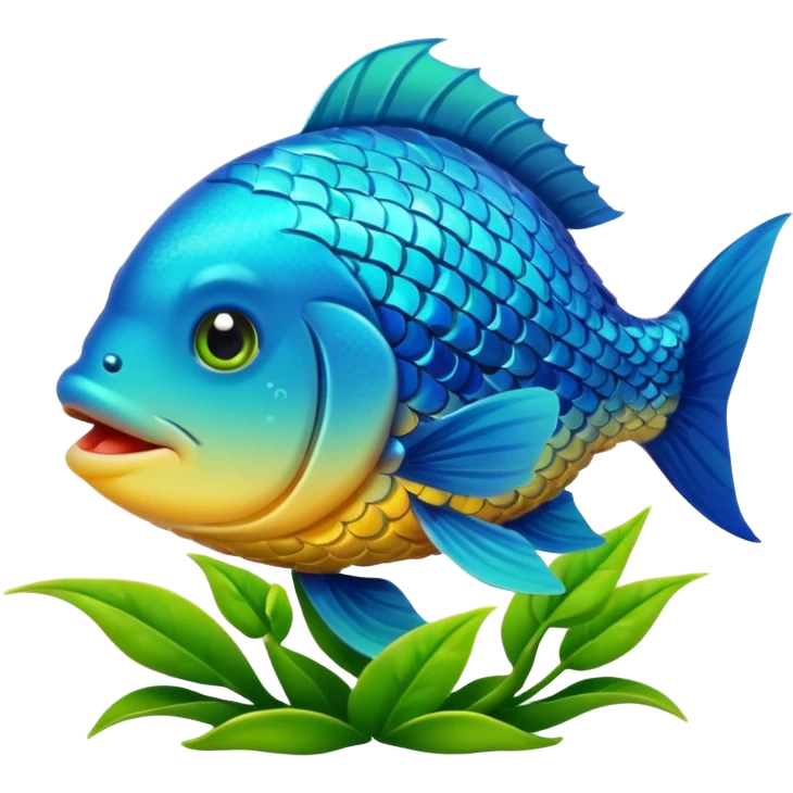 A fish holding a plant with its mouth emoji