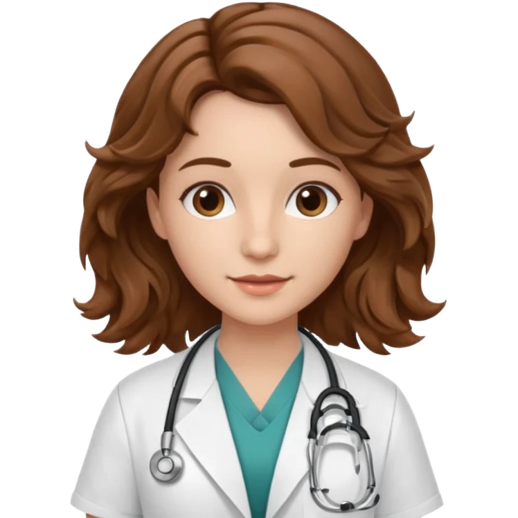médica, cabelo castanho, pele branca, cabelo ondulado emoji