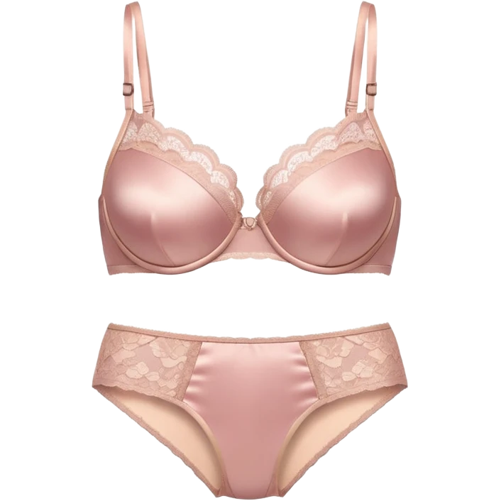 luxury emoji of lace lingerie set, silky fabric with delicate lace details, soft warm lighting, pastel pink and nude colors, no body, only the bra and panties, 3d glossy icon style, on a plain light background emoji