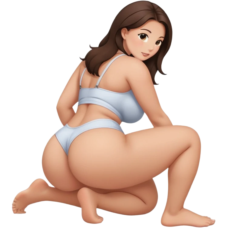fullbody busty brunette pawg buxom bending over and sitting on soles backview sfw emoji