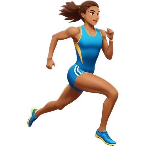 An icon featuring an athlete sprinting on a track, with powerful strides and determination. The background showcases a vibrant stadium with cheering fans, bright lights, and a clear sky. The athlete's motion is dynamic, emphasizing speed and competition. emoji
