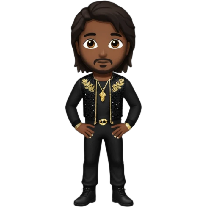 Omarion with long dark brown hair, black sequin outfit emoji