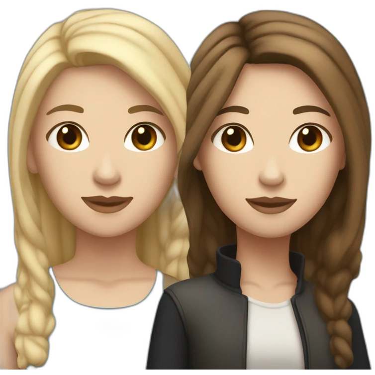 Lesbian Couple (1st white girl with black eyes and light brown long hair with a fish face like - 2nd white girl with black hair, blue eyes very androgyne with middle length hair) emoji