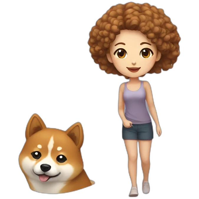 Cute Shiba-dog with a woman with brown and curly hair emoji