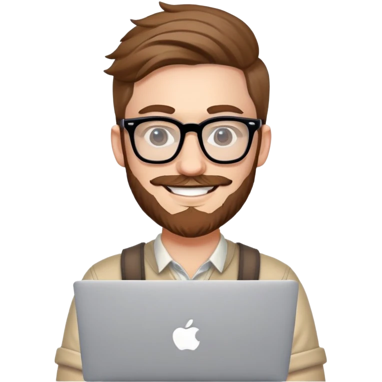 smiling hipster man with MacBook with glasses emoji