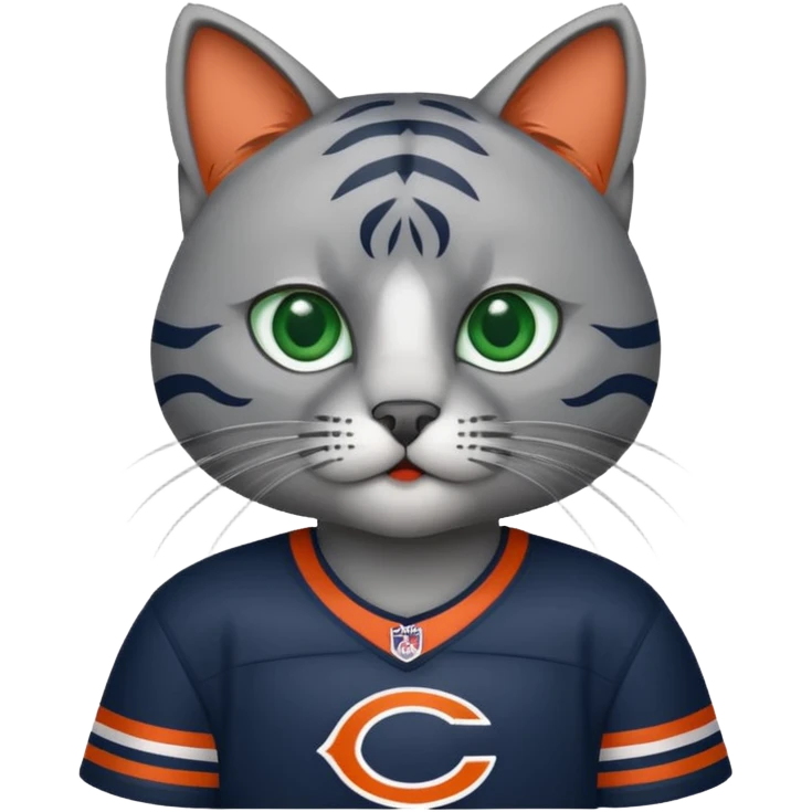 Grey cat wearing Chicago bears jersey emoji