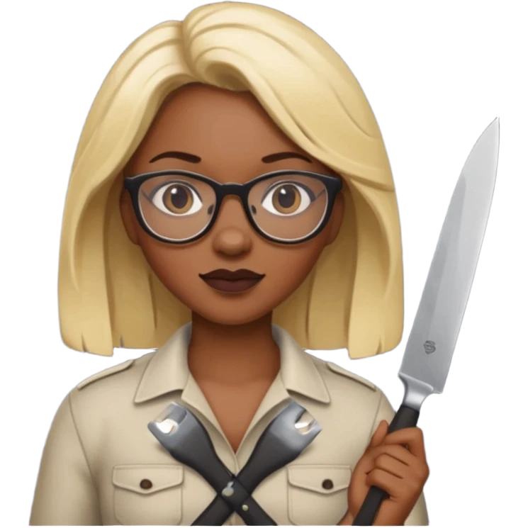 blonde black woman with glasses and knives emoji