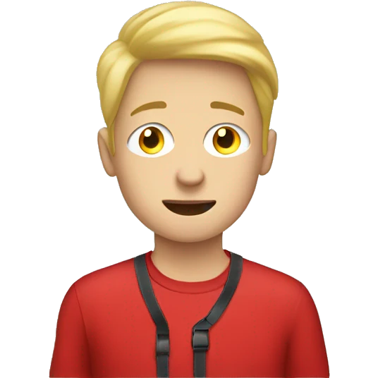 blond teenage boy with red shirt looking through binoculars emoji