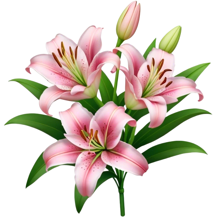 bouquet Soft Pink Lily, luxuriant, stem, leaf, bud emoji