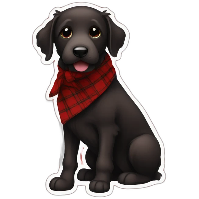 Black Chocolate brown colored doodle with a red and black flannel hankerchief emoji