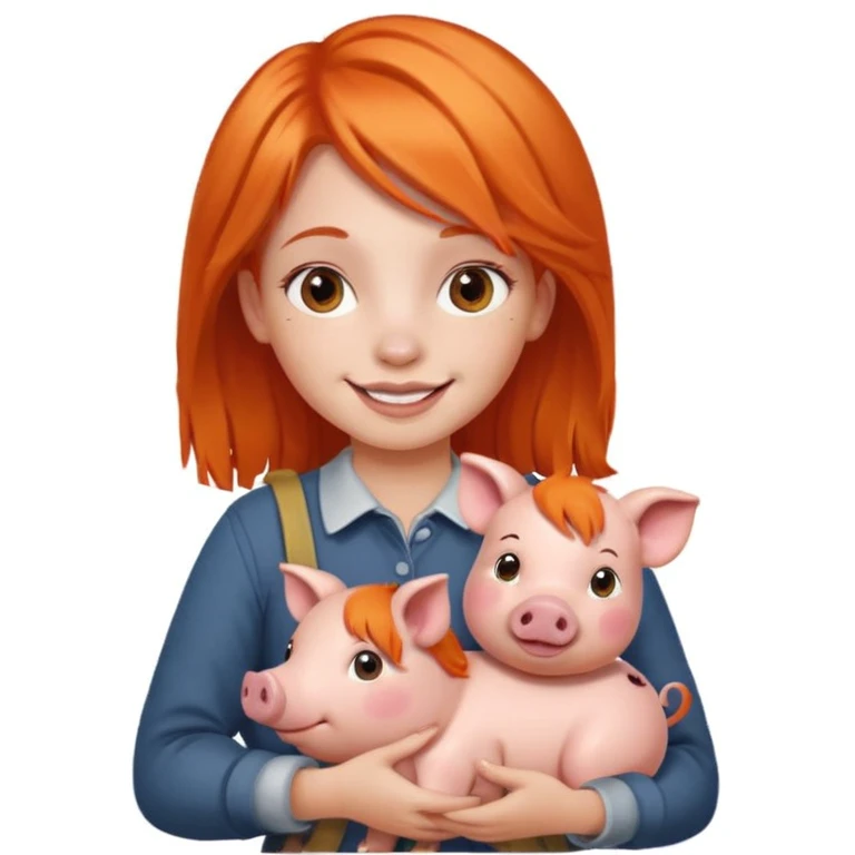 Girl with orange hair holding a pig emoji