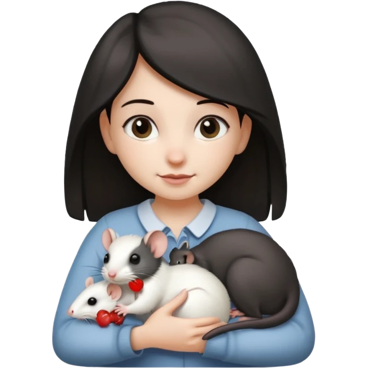 Девочка с двумя крысами на руках белой и чёрной emoji