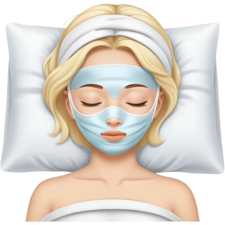 Girl sleeping peacefully with a white beauty face mask on, self care routine emoji