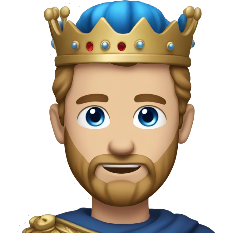 A king with a crown, white skin, blue eyes, light brown hair and low beard with no mustache emoji