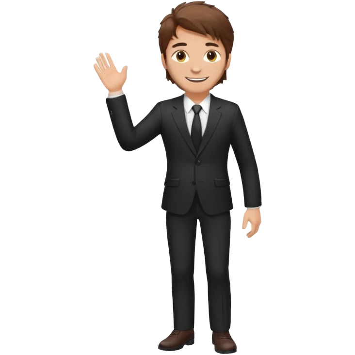 Chico blanco, traje oscuro  , pelo castaño revuelto,cuerpo entero emoji