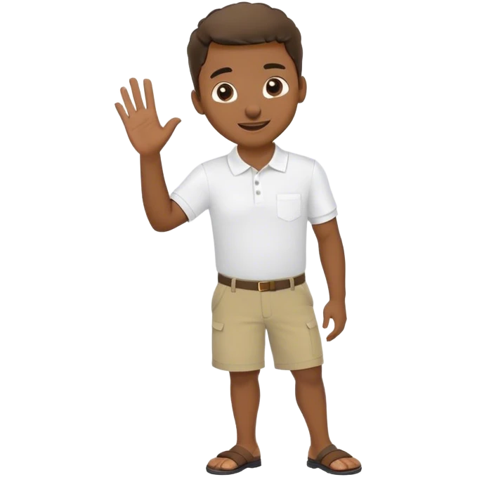 Pool attendant. white polo shirt. khaki shorts. waving. African american  emoji