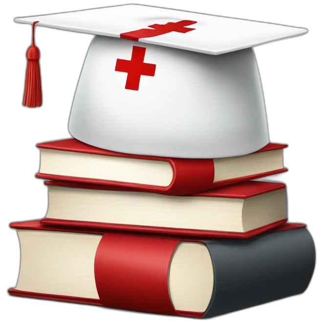 White Student cap with red medical cross On a stack of books emoji