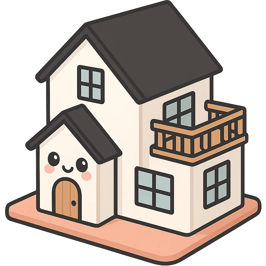 modern farmhouse dollhouse, white with black trim and wooden accents, 3d isometric  emoji