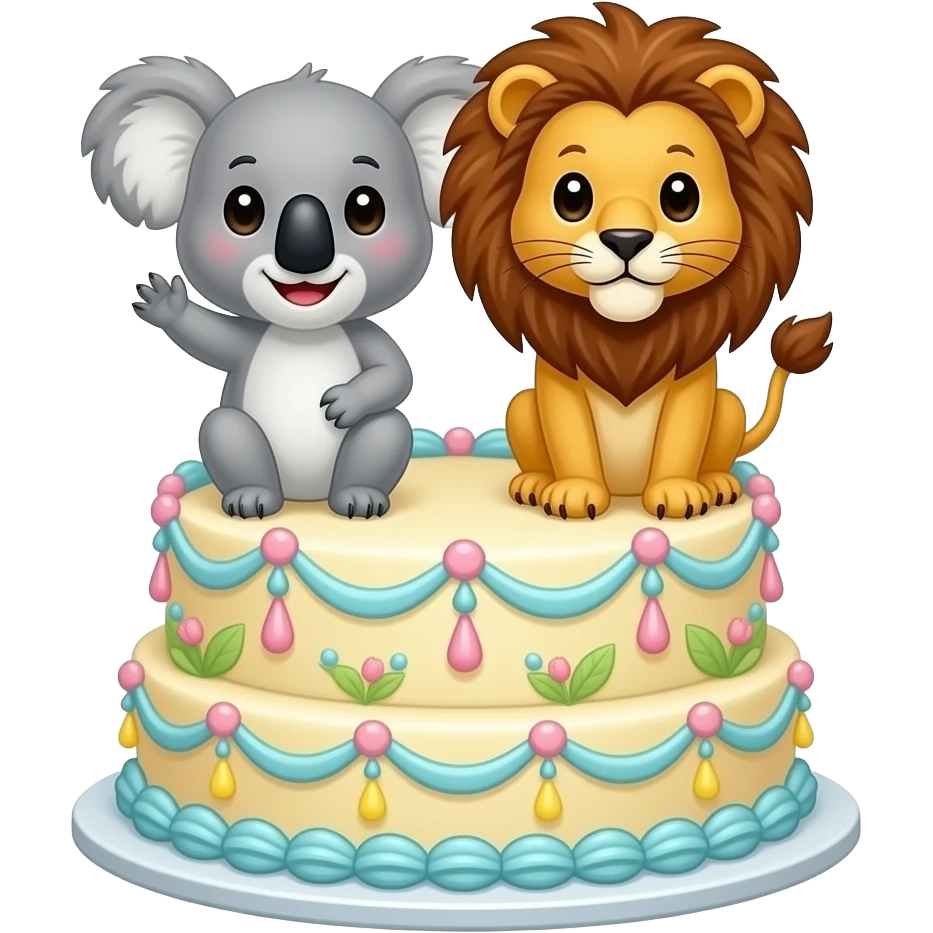 A very cute Kaola and a lion on a cake emoji