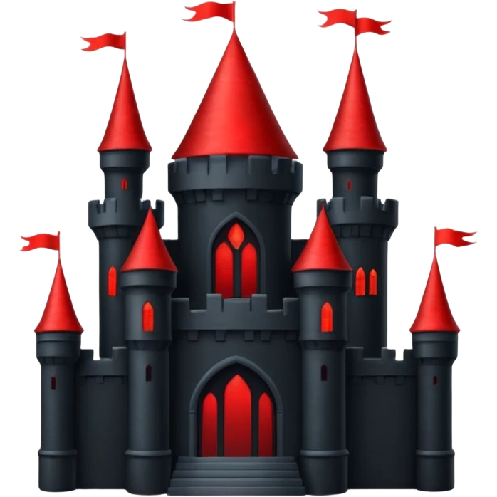 iOS sticker, dark castle, black walls, red windows, minimal fantasy emoji