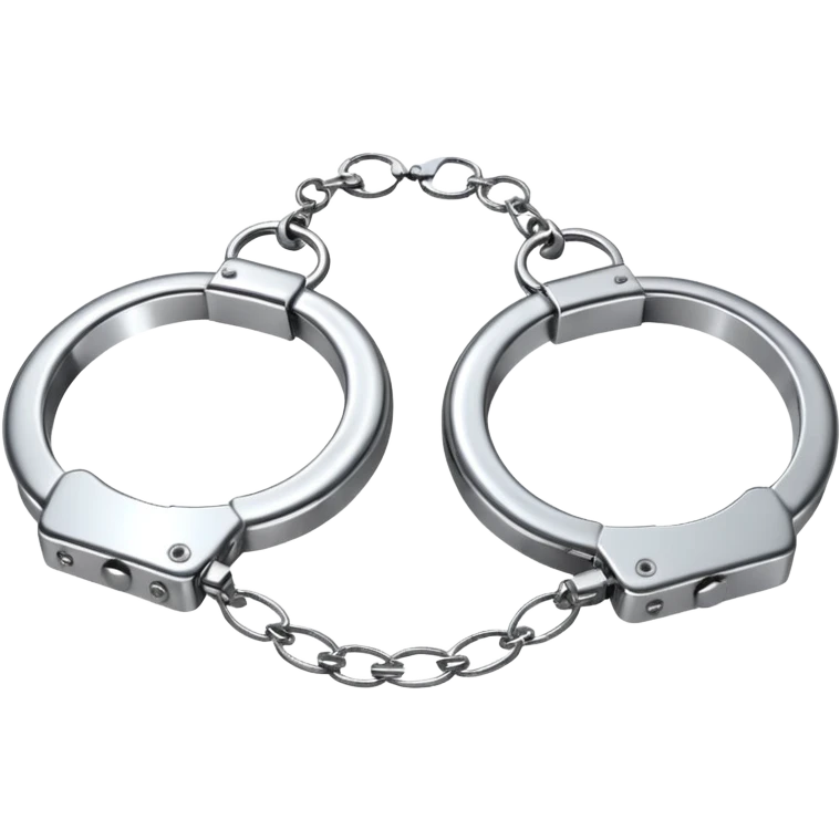 A pair of elegant handcuffs emoji made of silver chrome, smooth rounded design, glossy metallic reflections, luxury fetish aesthetic, minimal iOS emoji style, centered, clean white background emoji