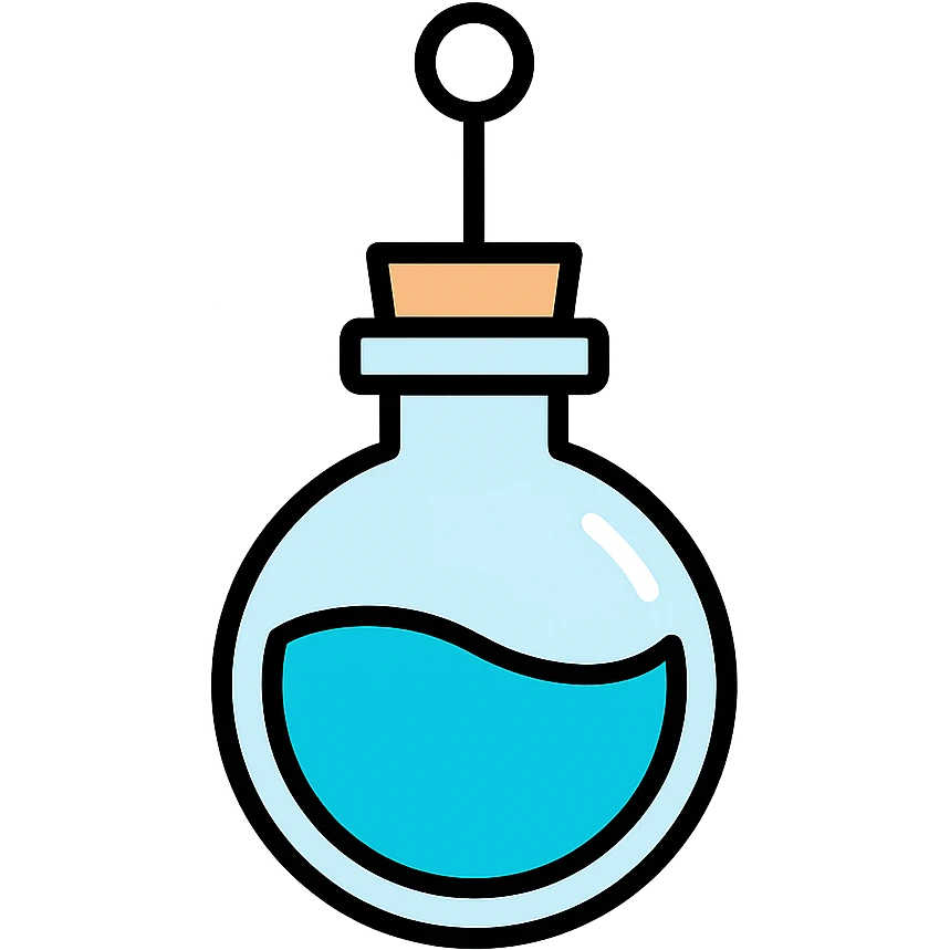 minimalist and professional Discord role icon of a beautiful elixir bottle with a round bottom, hanging in the air, glass look, main color #6fe8f3, suitable for Discord, no childish or cartoonish style emoji