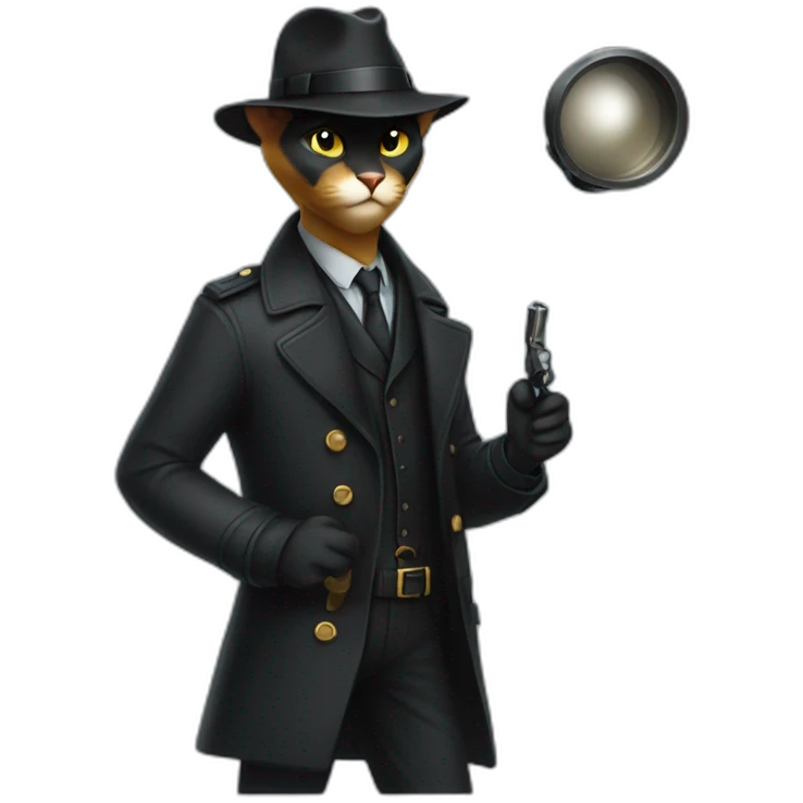 Black cat antropomorphic detective emoji