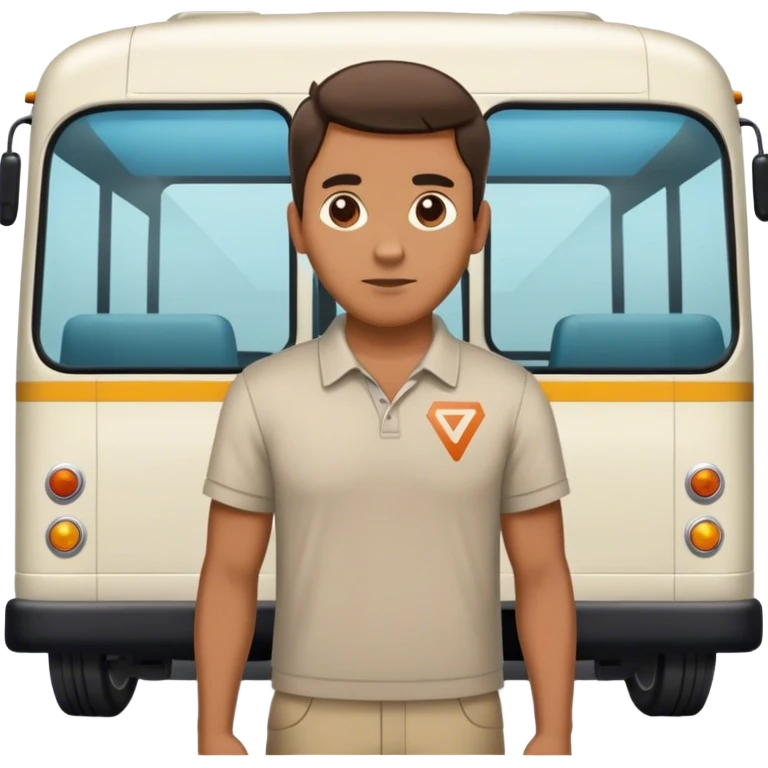 Guy standing next to a bus, facing backwards and had the name “Kovi” on the back of his shirt emoji