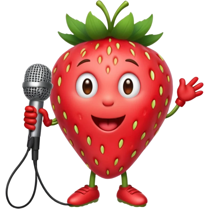 Singing Strawberry who is singing to a mic with arms and legs  emoji