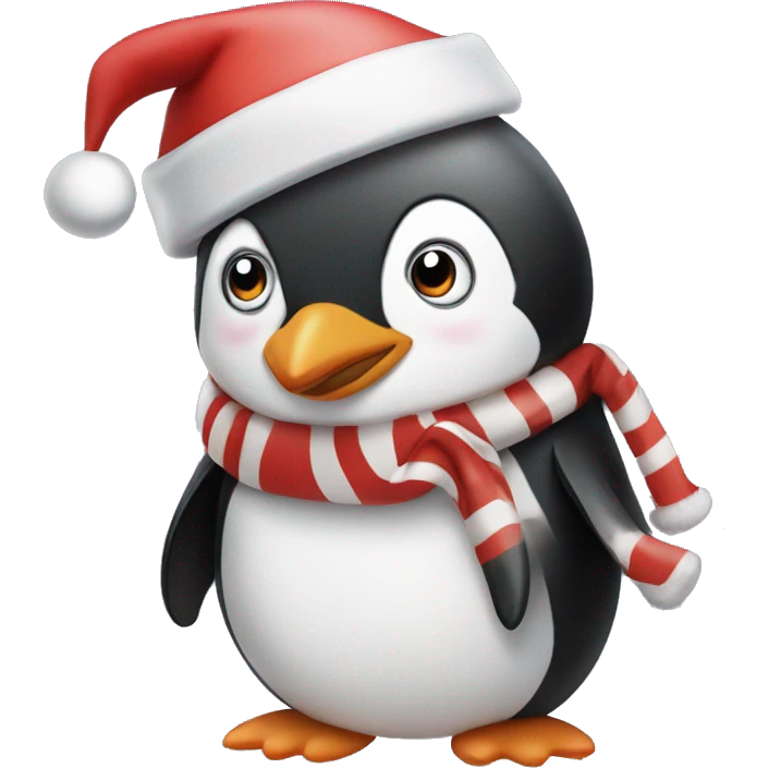 Penguin with a Santa hat emoji