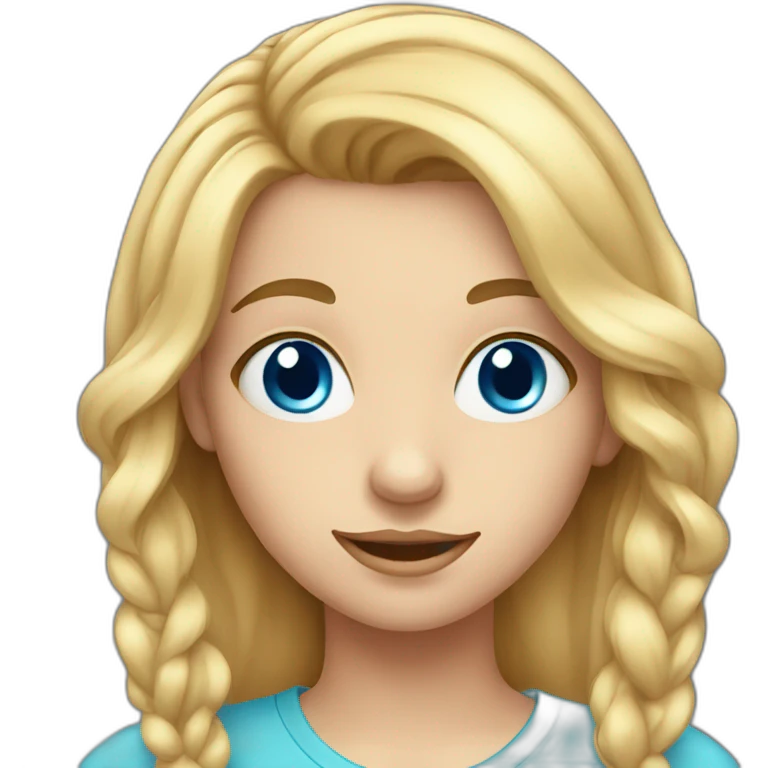 Teenager girl with hair attached to blue eyes emoji