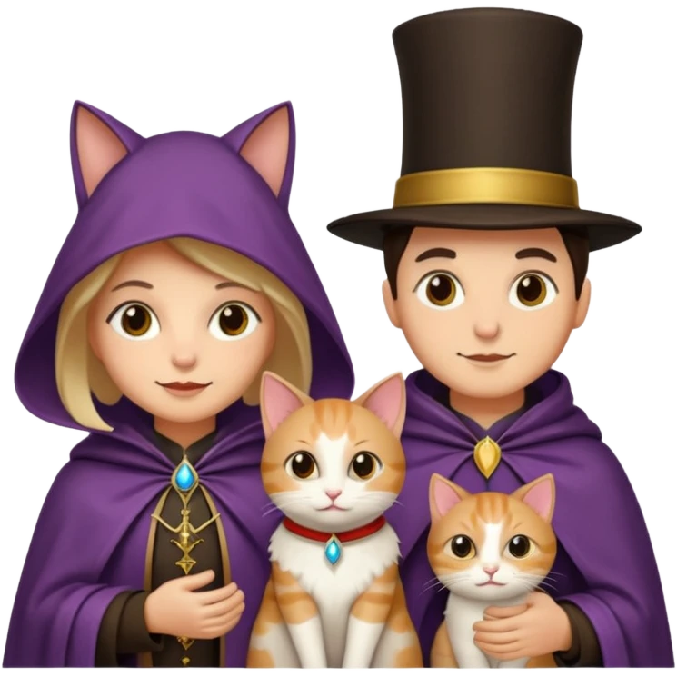 magician couple and their pet cat emoji