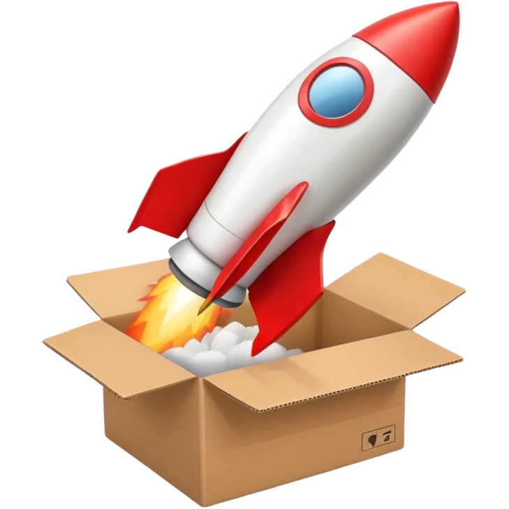 small rocket launching from a box emoji