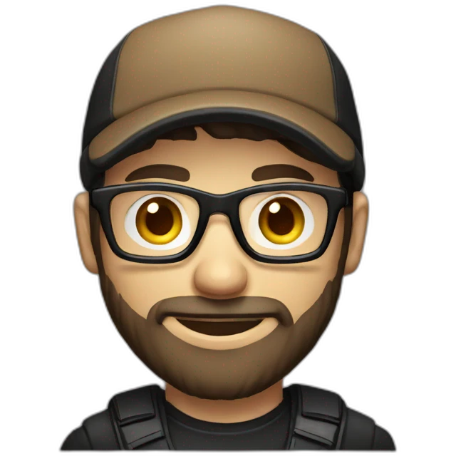 Male gamer with glasses, black cap and brown beard emoji