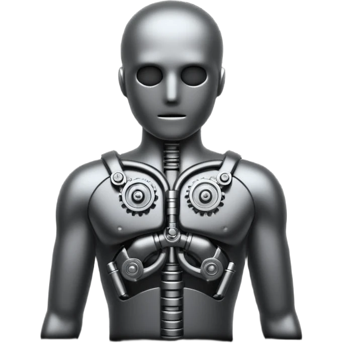 Minimalistic flat vector icon, iOS style, thin black contour on white background. Human silhouette with gear inside the chest. Clean, no text, no shadows emoji