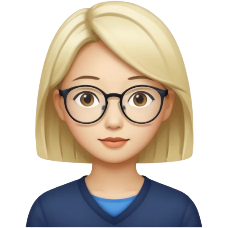 asian looking female with slight blonde hair a little longer  with eye glasses, fair complexion not that pointed nose but slighty little eye please make the hair longer shoulder length emoji