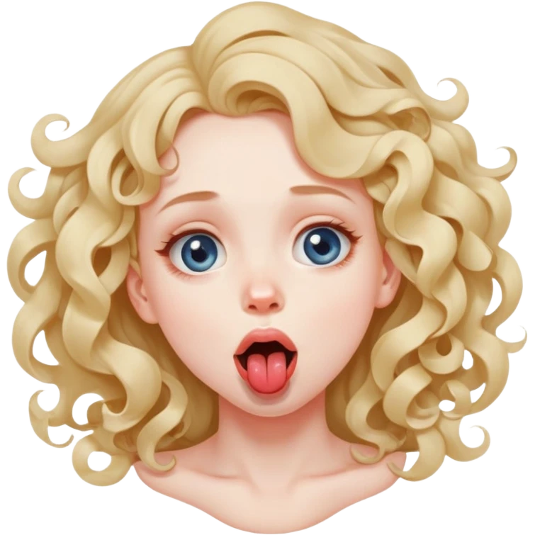 A girl with loose curls strangling her self with eyes looking up and  tongue slightly out of her mouth  emoji