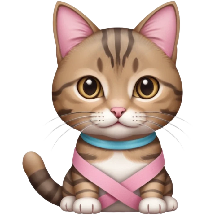 a young female brown and gray tabby cat,with a pink bandage on her front paw, realistic emoji