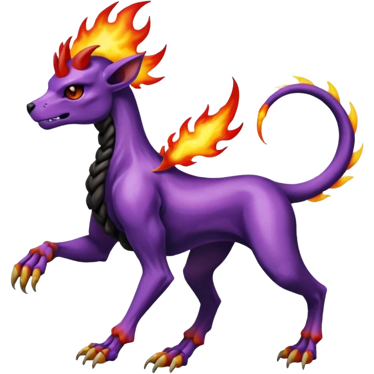 Badass purple skeletal cool shiny Houndoom-Charmeleon-Fakémon-hybrid-creature (full body)  with flamey Mohawk  emoji