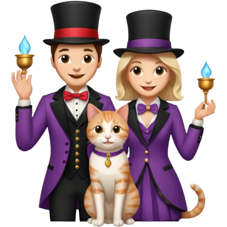 magician couple and their pet cat emoji