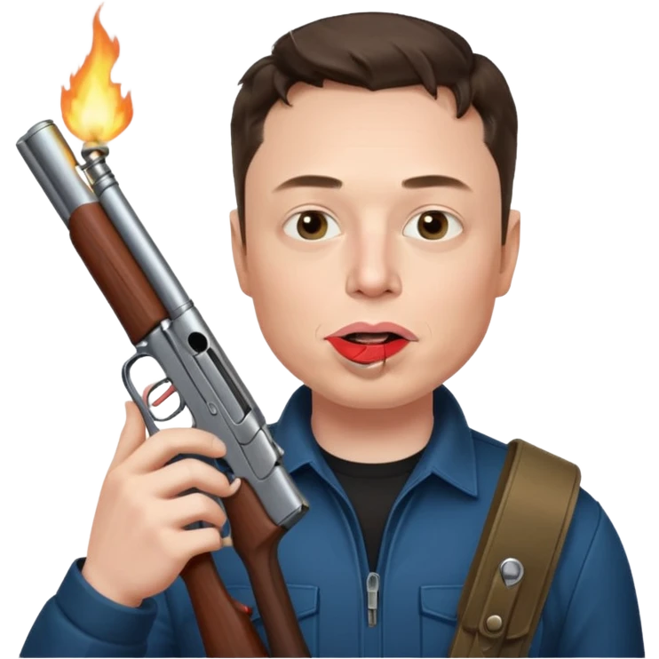 Elon musk holding a shotgun with a joint in his mouth and a lighter in his other hand emoji