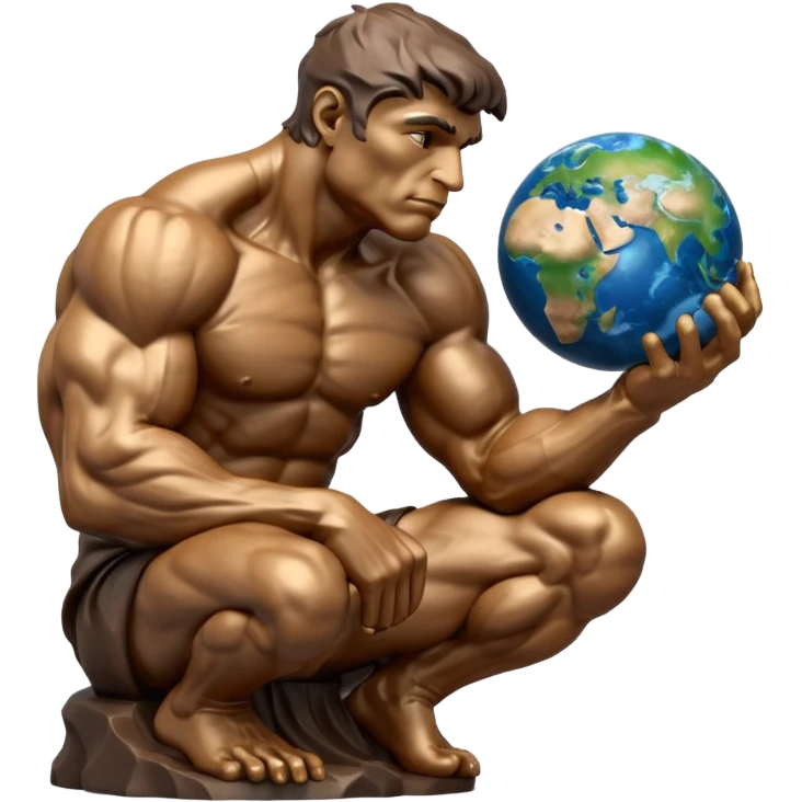 rodins sculpture the thinker but with a planet earth in its hand in a cartoon art style emoji