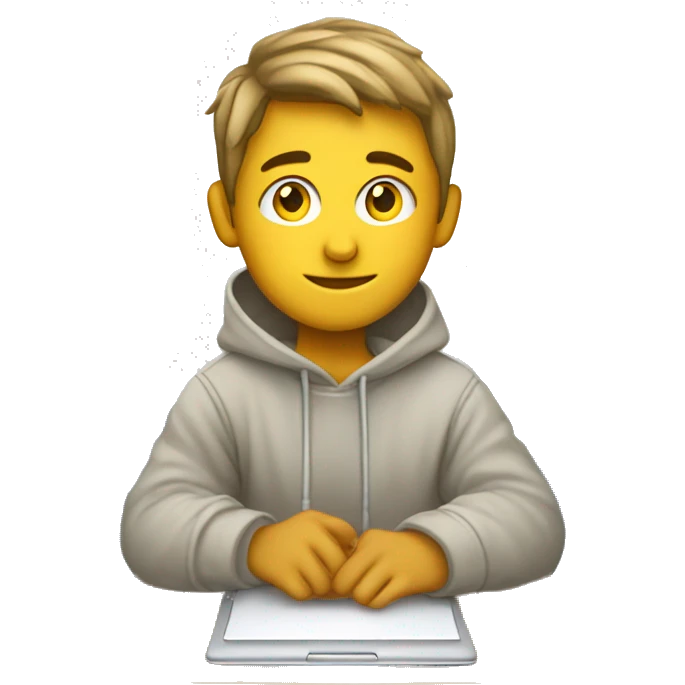 white boy sitting on the school desk with a blanket wrapped around shoulders working on chromebook emoji